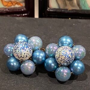 Japan Elegant Blue Irediscent Cluster Clip Earrings
